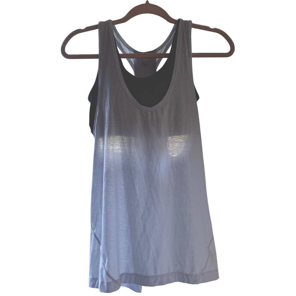 Athleta Women Tank Top Light Blue Navy 2-in-1 Shelf Bra S